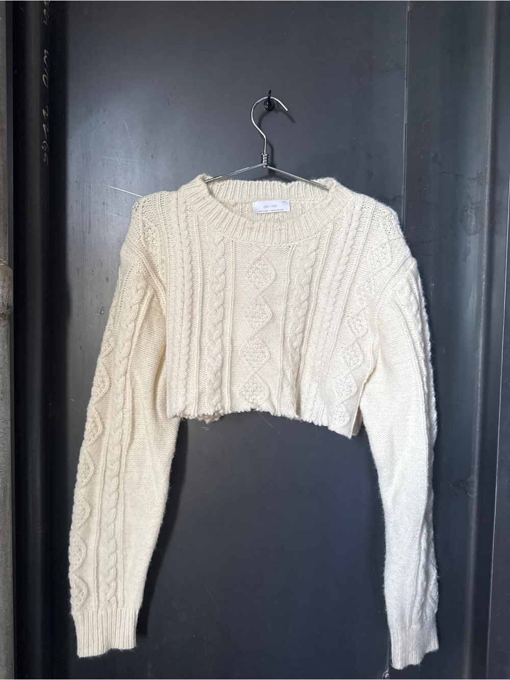 OAK + FORT Cropped Cable Crew Sweater